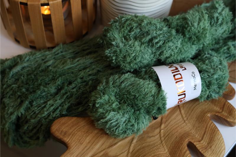 Hand Dyed Faux Fur Yarn – Green Soft Eyelash Yarn, Teddy Texture Yarn for Knitting & Crochet