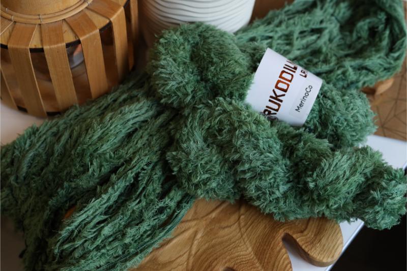 Hand Dyed Faux Fur Yarn – Green Soft Eyelash Yarn, Teddy Texture Yarn for Knitting & Crochet