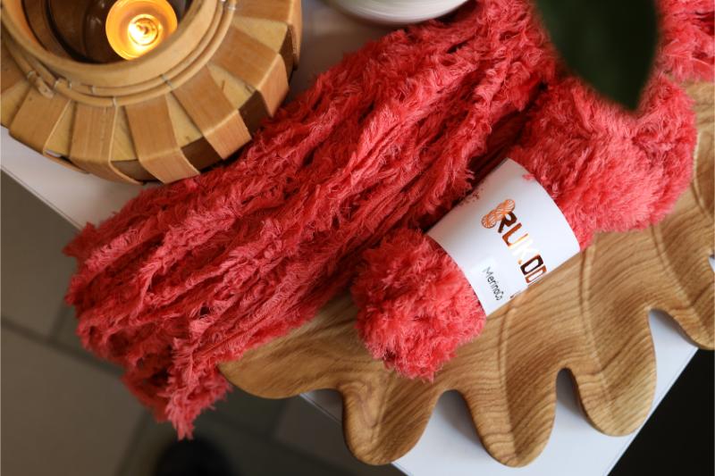 Eyelash Yarn – Soft Furry Yarn for Knitting & Crochet Projects - Red