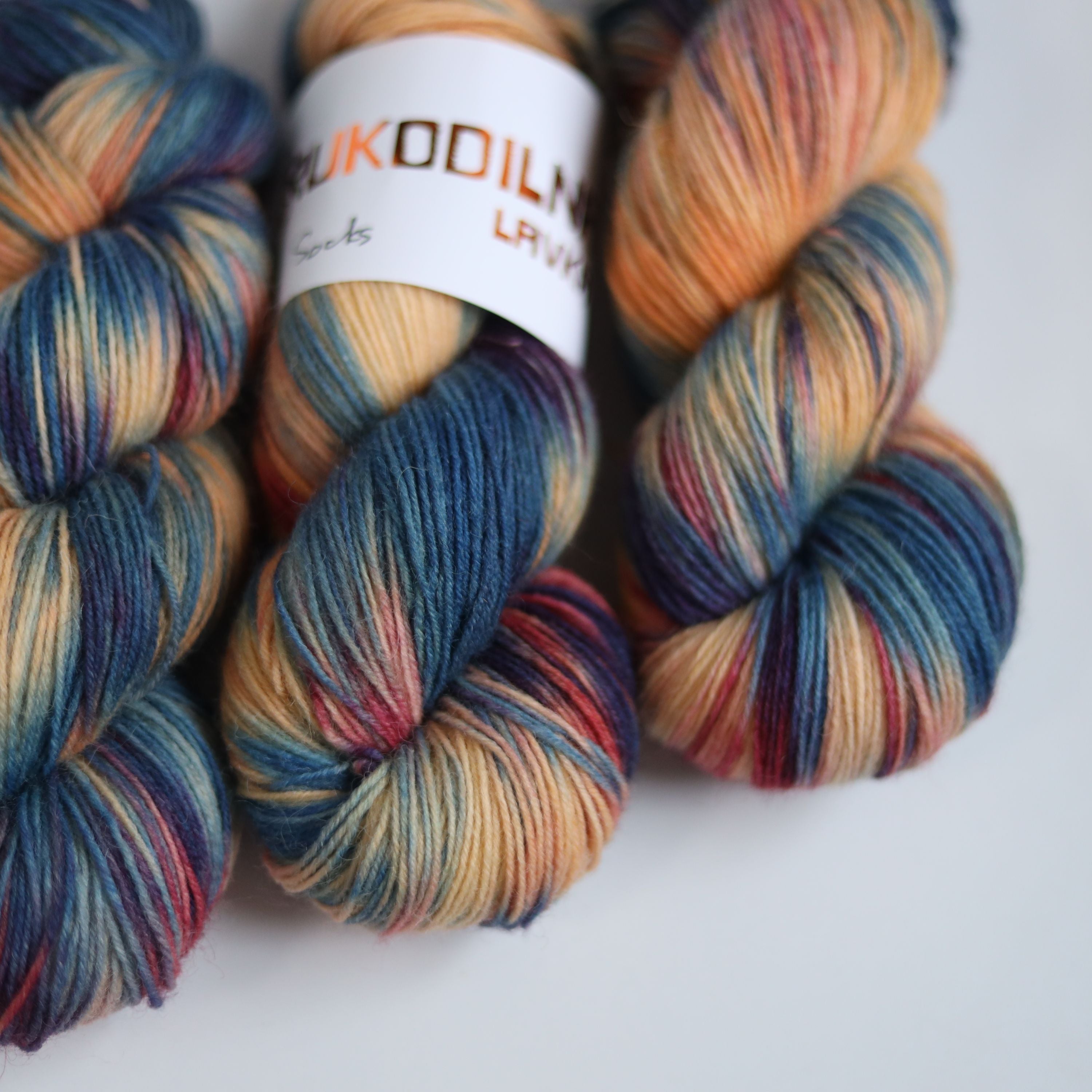 Hand dyed variegated sock yarn skeins in fingering weight wool