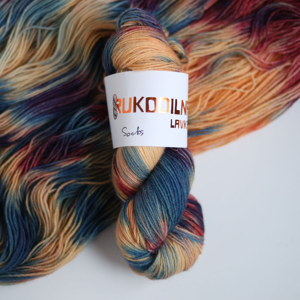 Hand dyed variegated sock yarn skeins in fingering weight wool