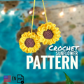 Crochet sunflower car accessory hanging on a cord, bright yellow flower with brown center used as car interior decor.