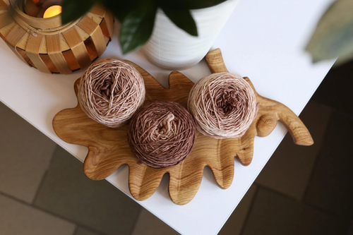 Hand dyed merino wool yarn in chocolate brown, cocoa, and soft beige gradient shades, DK weight 100% merino yarn for knitting and crochet.