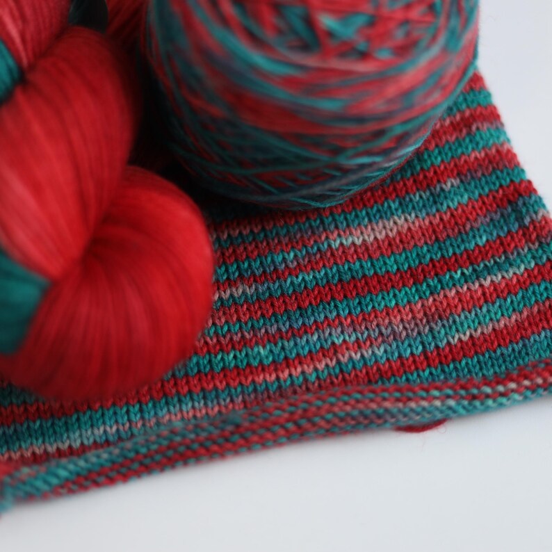 Hand Dyed Sock Yarn, Emerald Green and Red Yarn, Variegated Fingering Weight Yarn, Wool Nylon Sock Yarn for Knitting Socks Shawls