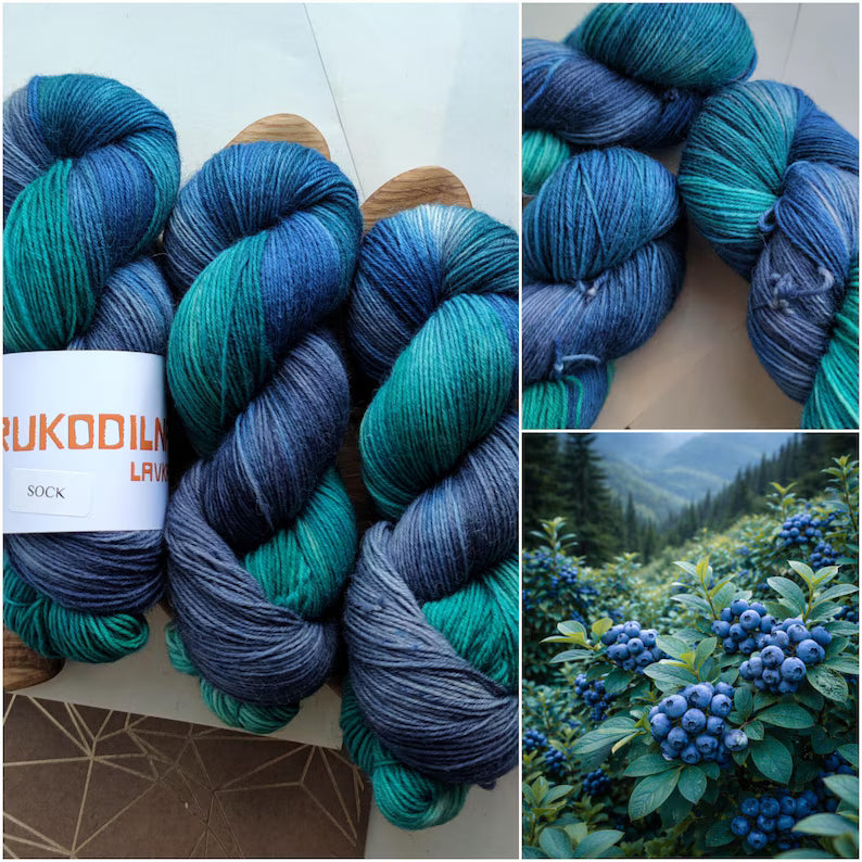 Hand dyed sock yarn in ocean blue, teal and smoky grey shades, superwash merino wool nylon fingering weight yarn for knitting socks, shawls and sweaters.
