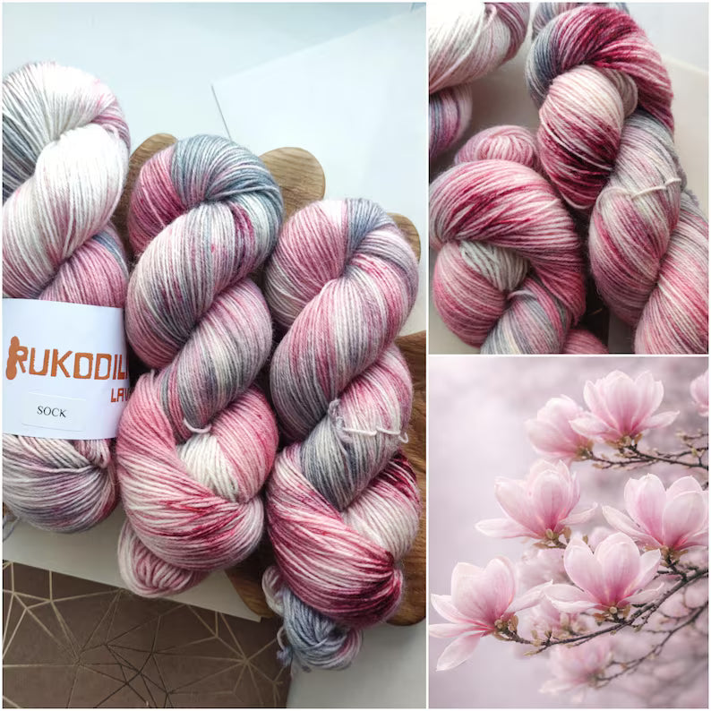 Hand Dyed Sock Yarn Pink Gray, Superwash Wool Nylon, 100g 400m Knitting Yarn