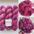 Hand dyed berry pink sock yarn with raspberry and magenta tones, wool polyamide fingering weight 4ply yarn for socks and shawls