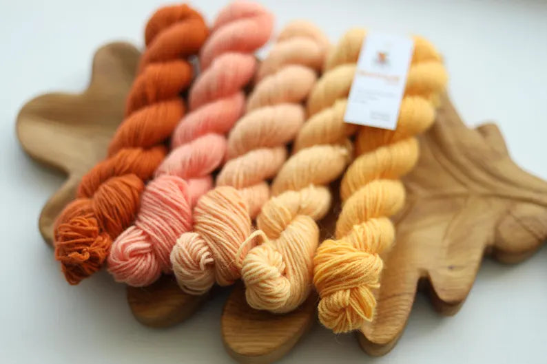 Peach Coral Mini Skein Set | Hand Dyed Sock Yarn Minis | Pink Orange Fade Set for Knitting
