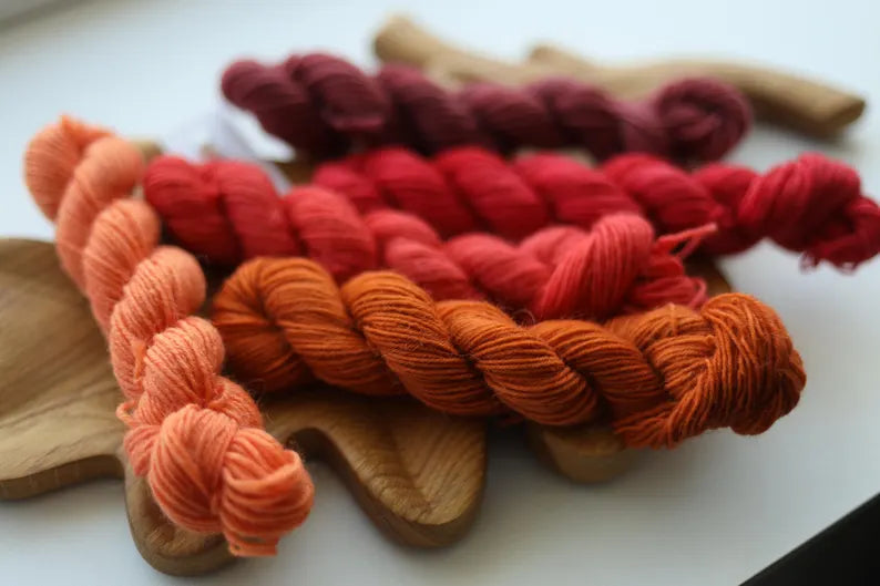 Coral Mini Skein Set | Hand Dyed Sock Yarn Minis | Pink Orange Mini Skeins for Colorwork Knitting