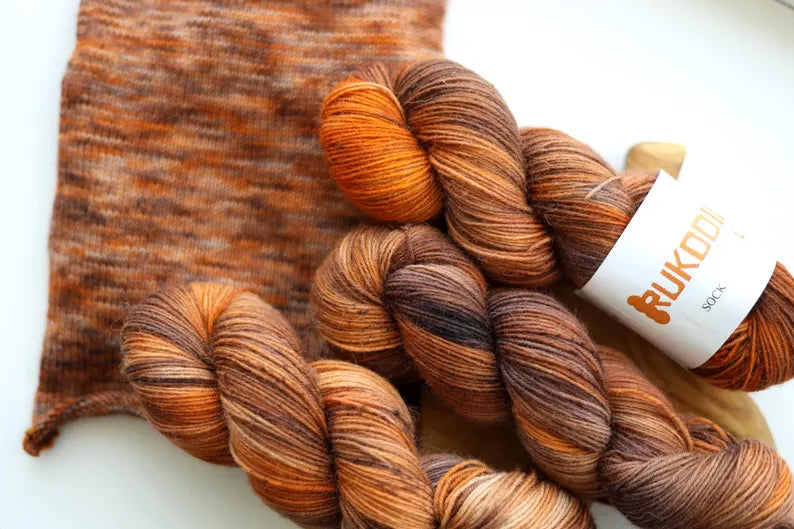 Brown Orange Sock Yarn Set – Hand Dyed Yarn with Mini Skein