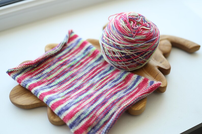 Hand Dyed Sock Yarn Set, Purple Pink Lime Green Yarn with Contrast Mini Skein
