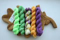 Hand Dyed Mini Skein Set | Green Purple Fingering Yarn | 5 Mini Skeins