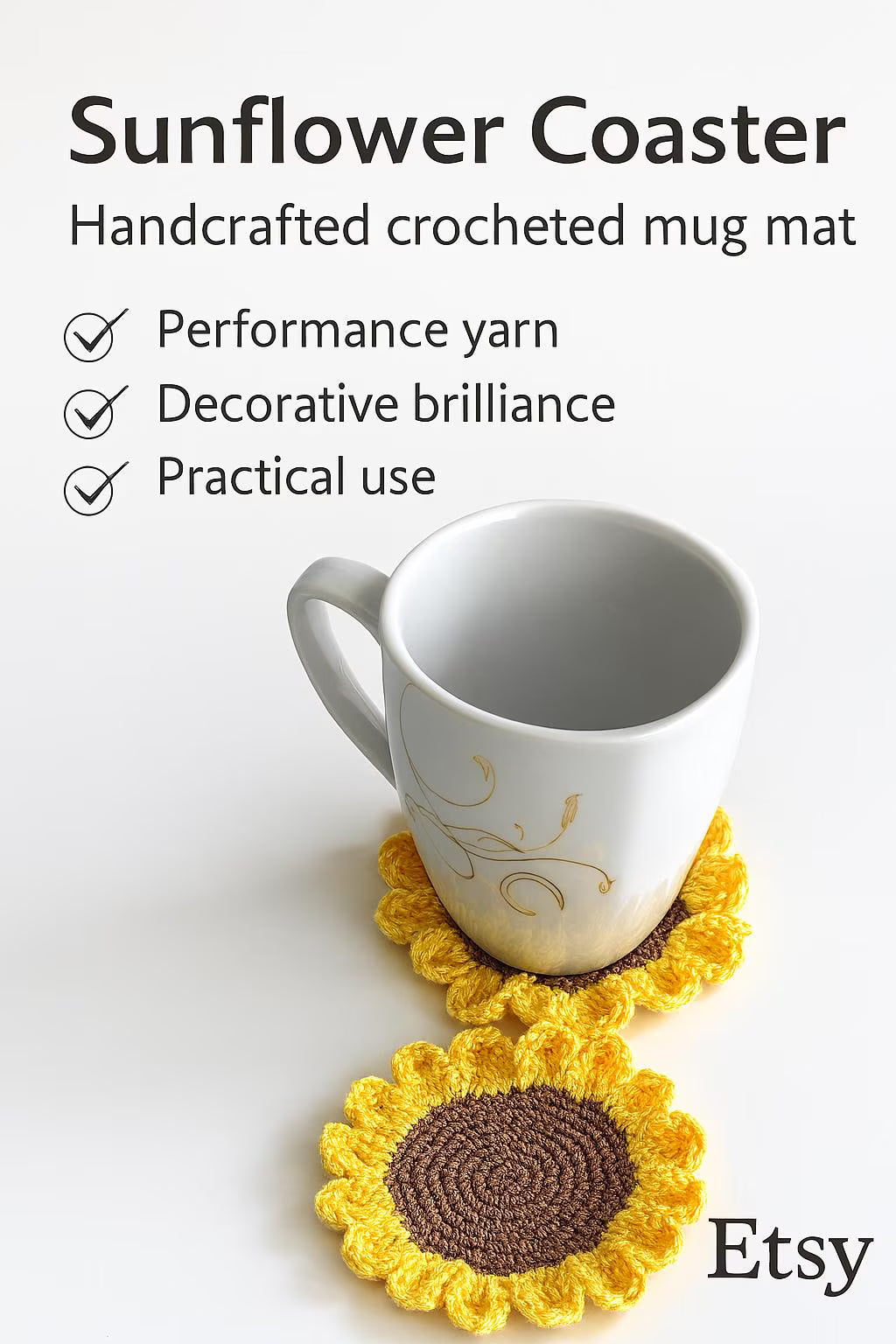 Sunflower Crochet Coaster Pattern – Easy Floral Coaster PDF