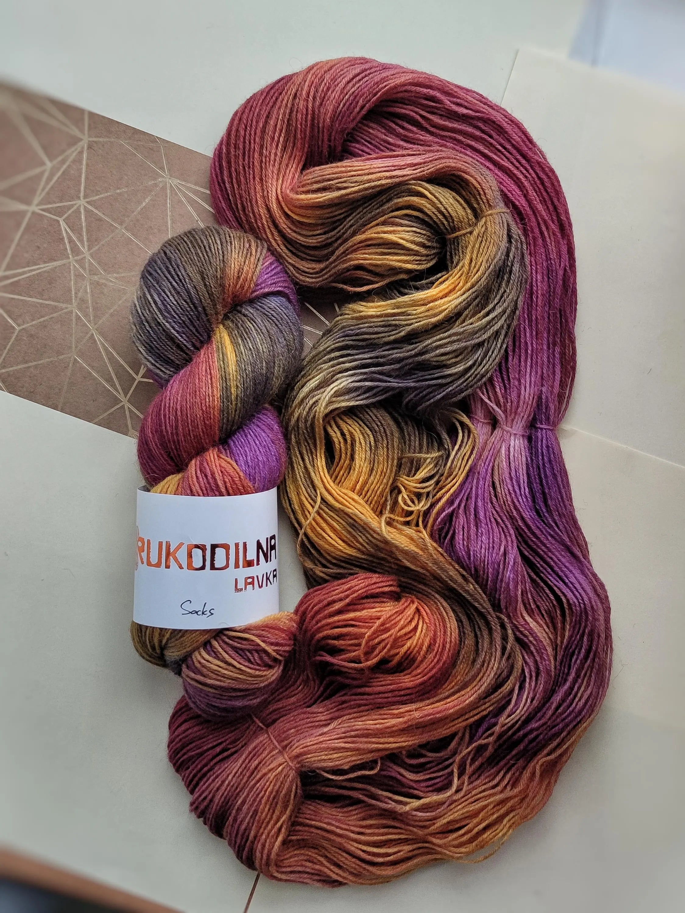 Hand Dyed Sock Yarn, Sunset Heather Colorway, Wool Polyamide Fingering Yarn, Purple Gold Variegated 4ply Yarn