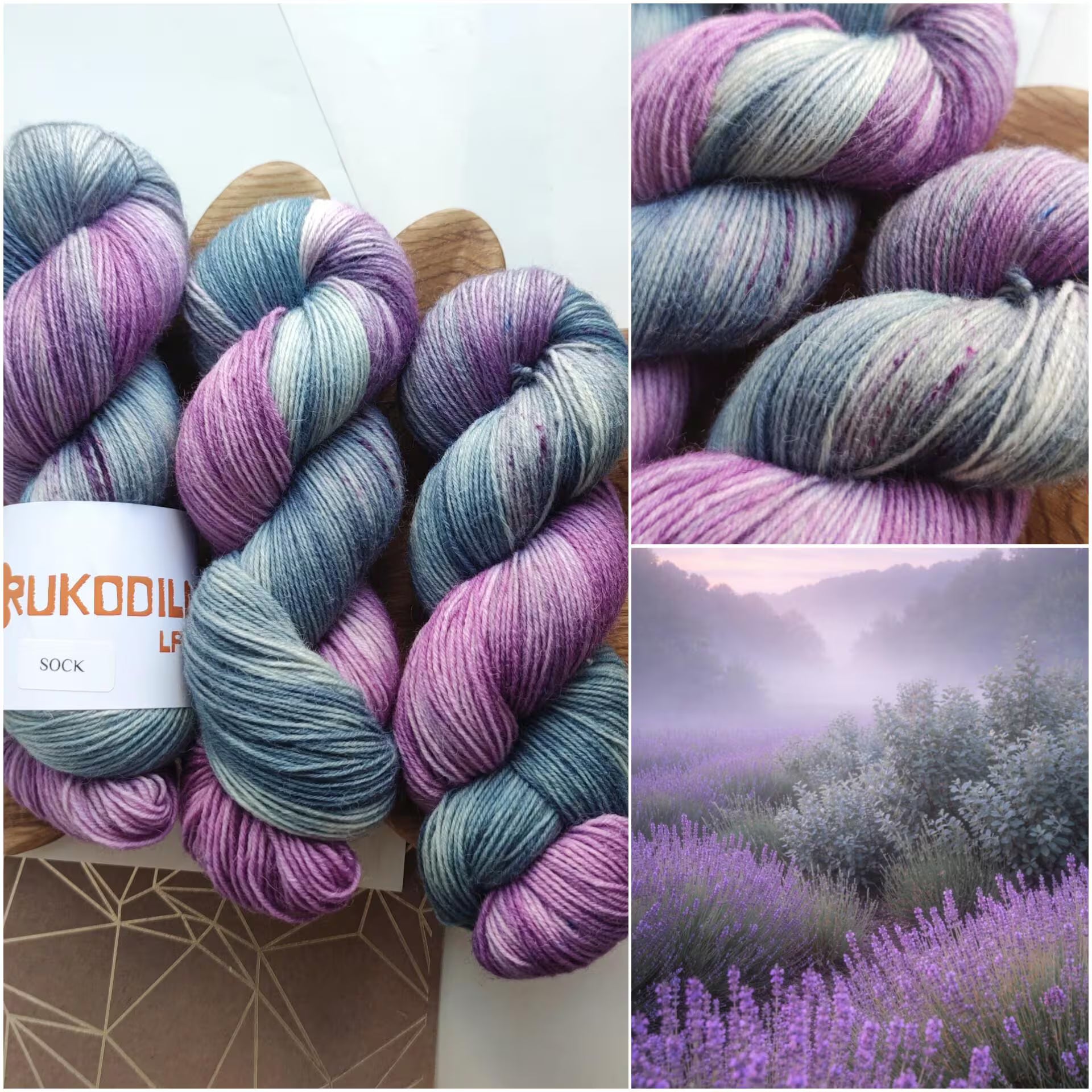 Hand Dyed Sock Yarn Lavender and Sage, Superwash Wool Nylon, 100g 400m Knitting Yarn