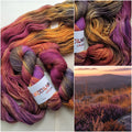 Hand Dyed Sock Yarn, Sunset Heather Colorway, Wool Polyamide Fingering Yarn, Purple Gold Variegated 4ply Yarn