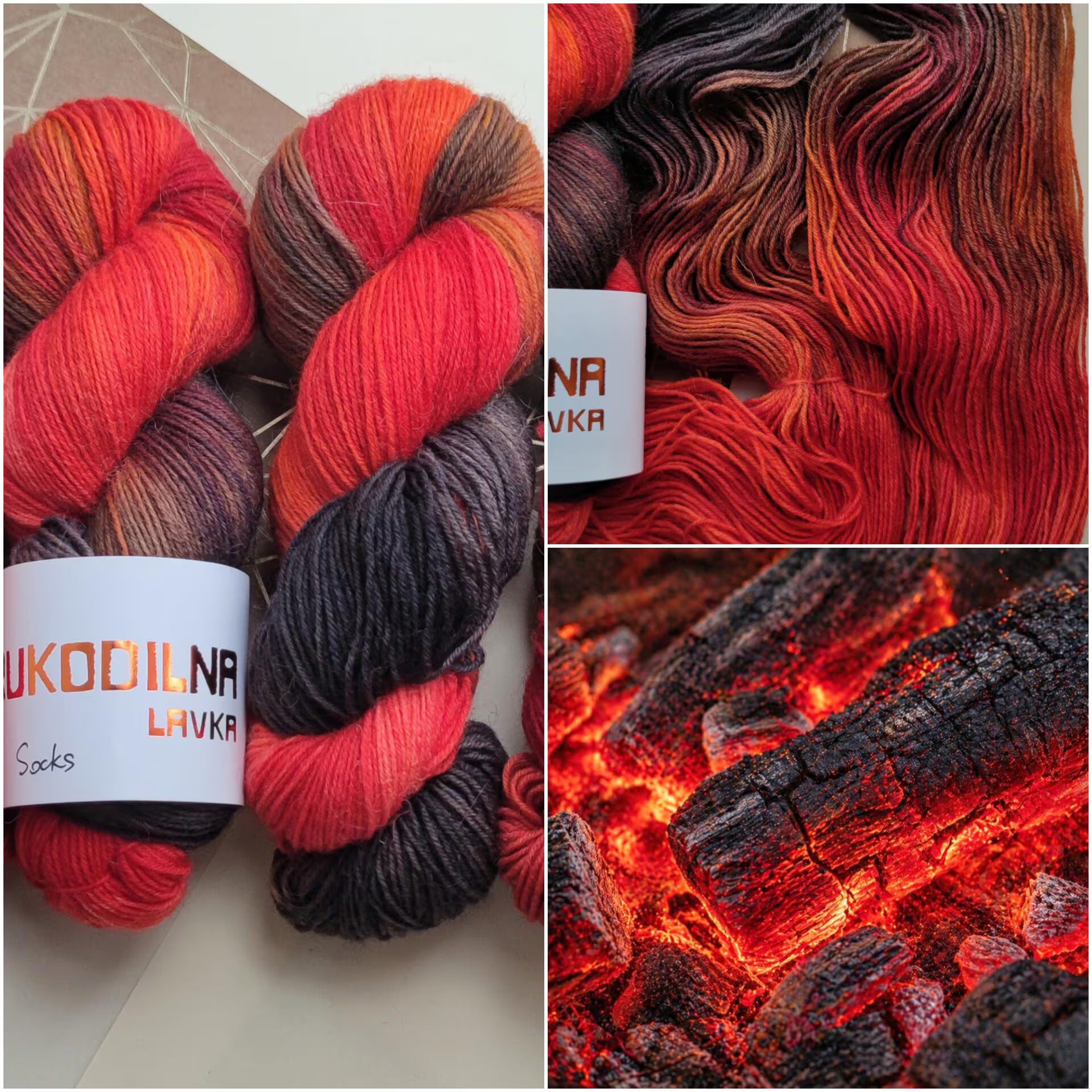 Hand dyed red black sock yarn with fiery orange transitions, goth inspired wool polyamide fingering weight 4ply yarn for socks and shawls